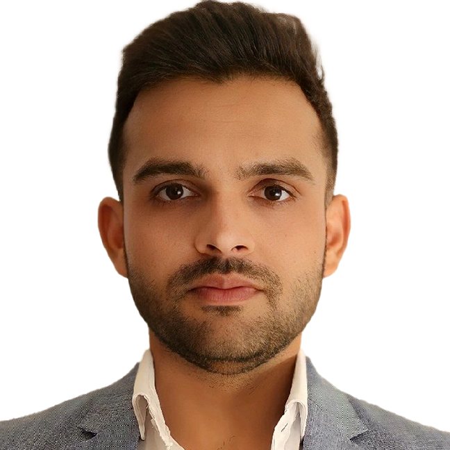 Profile photo of a man in a business shirt and suit jacket on a white background.