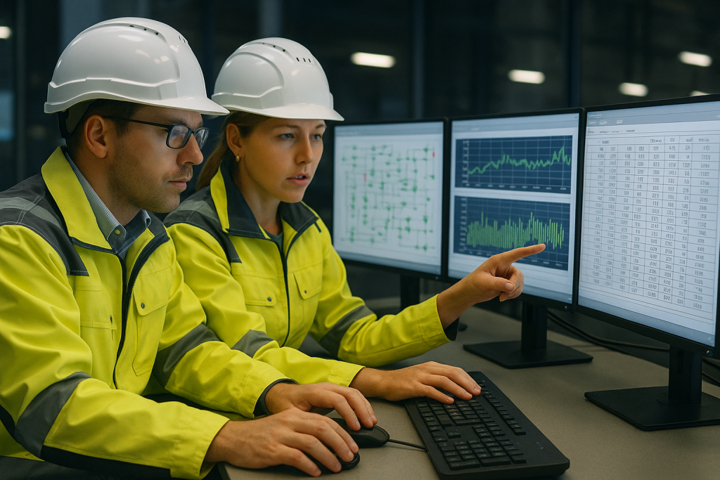 two engineers using software on computers